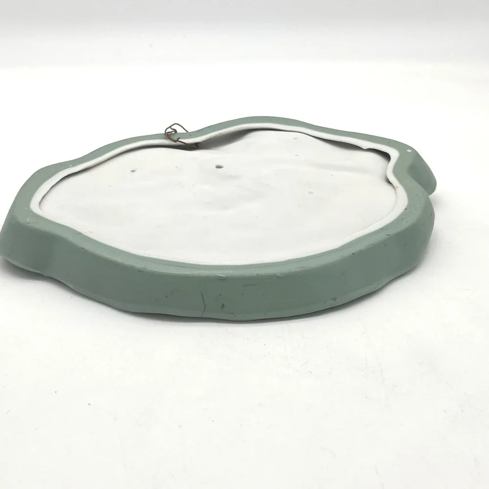 Art Nouveau Ceramic Maiden Lily Pad Tray Sage Green White Sculptural Relief 8.5